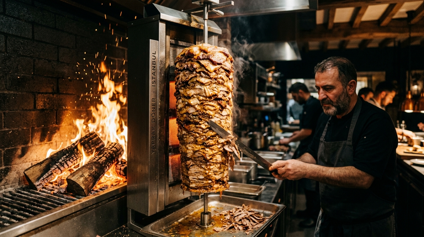 Authentic Wood-Fired Döner Spit and Natural Embers
